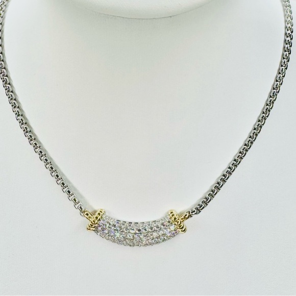 TWO TONE PAVE BAR NECKLACE - Picture 3 of 7